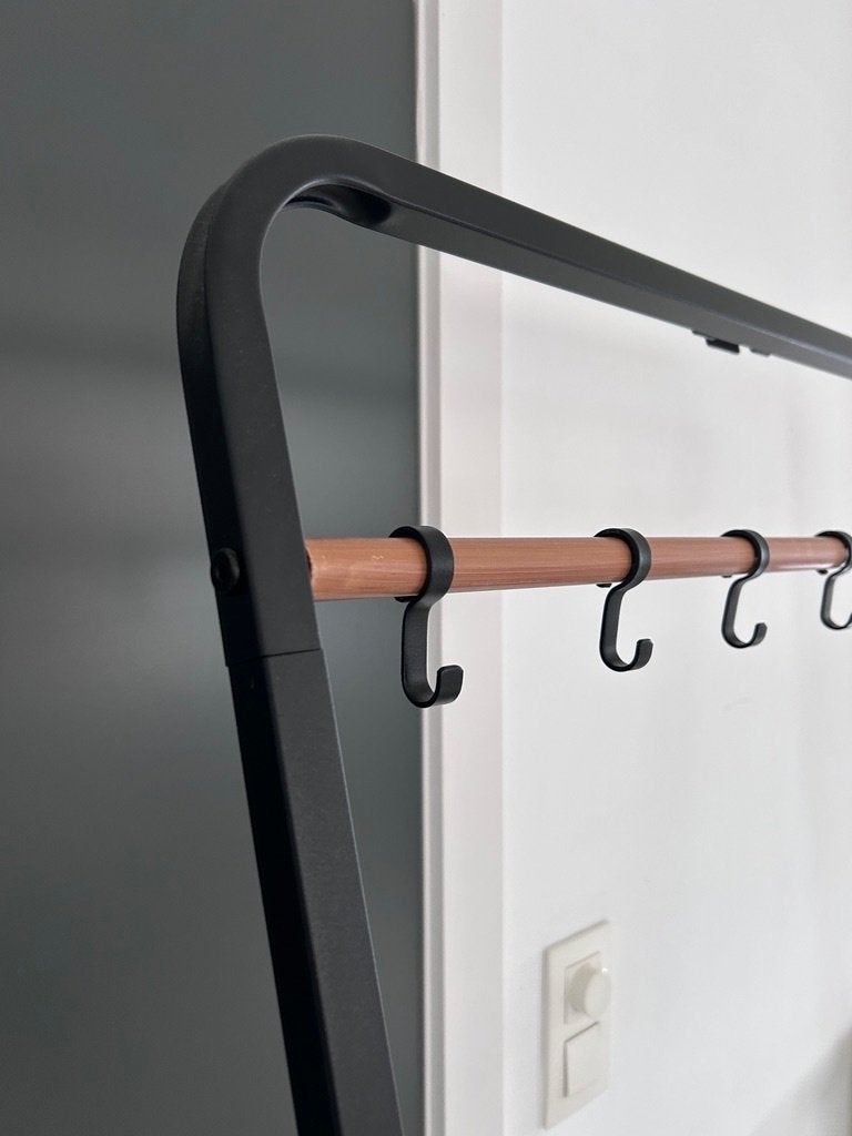 Stijlvol kledingrek zwart/hout – 180 cm – rek met 5 haken, Ophalen, Zo goed als nieuw, X, X