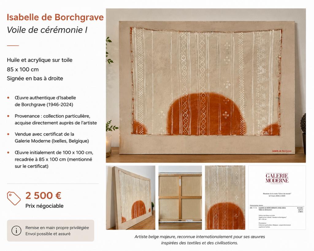 Tableau Isabelle de Borchgrave signé, Antiquités & Art, Art | Peinture | Abstraite, Enlèvement