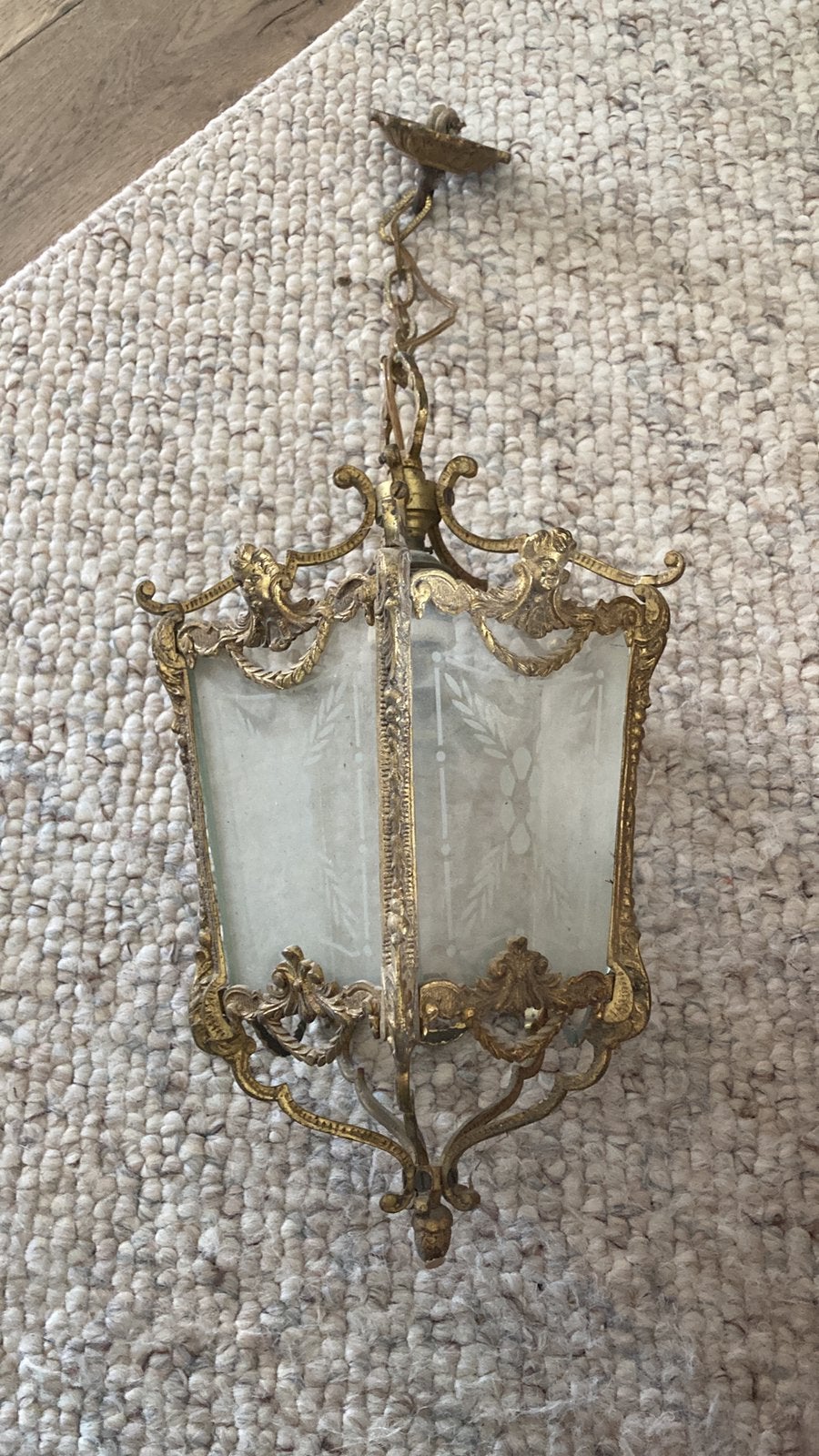 Vintage Hallantaarn Louis XV Stijl (messing & geëtst Glas), Enlèvement