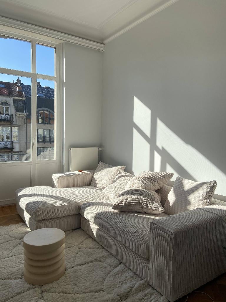 Hoekzetel met chaise longue in ribfluweel, Ophalen, 250 tot 300 cm, Gebruikt, Scandinavisch