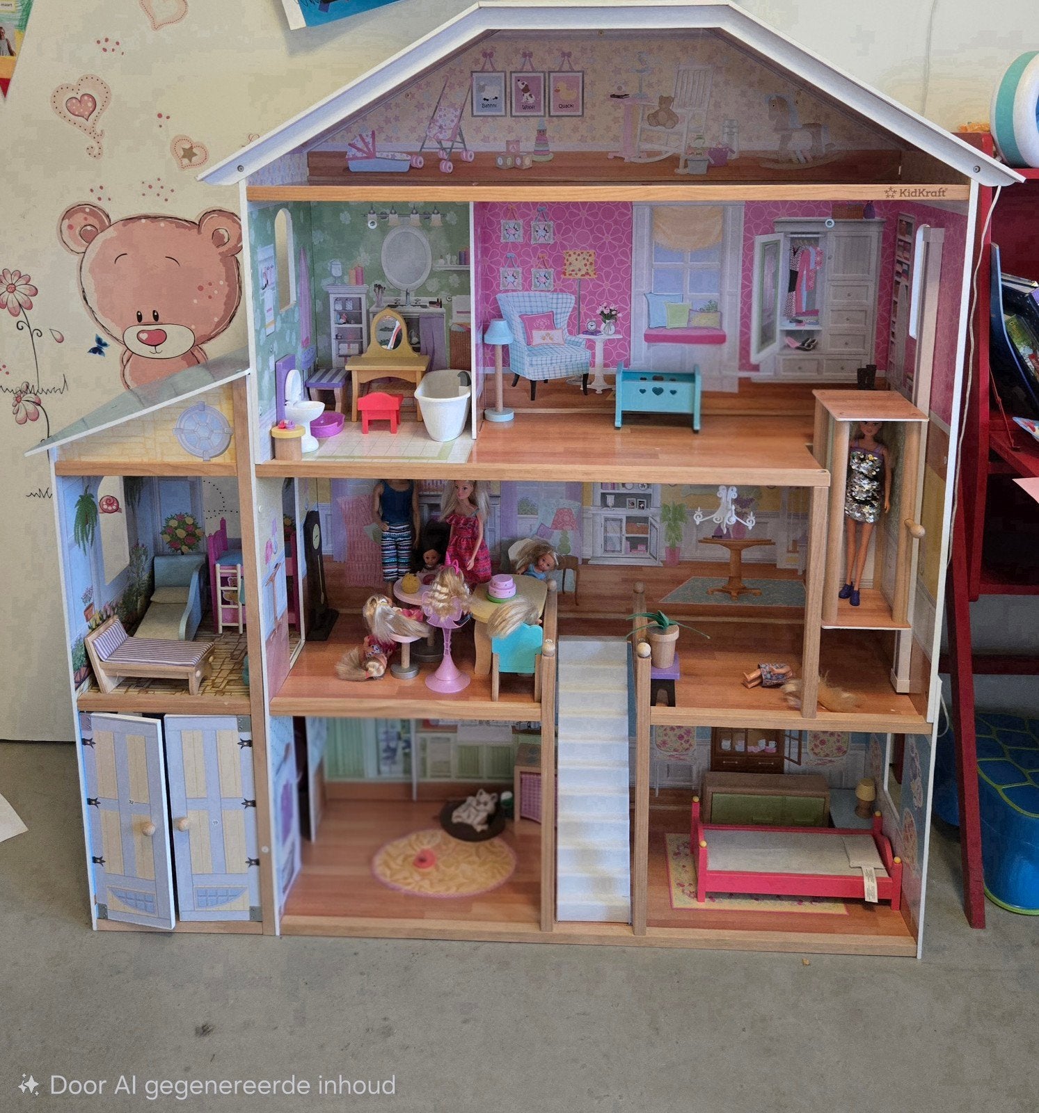 Groot poppenhuis met vier verdiepingen, Kinderen en Baby's, Speelgoed | Poppenhuizen, Gebruikt, Poppenhuis, Ophalen of Verzenden