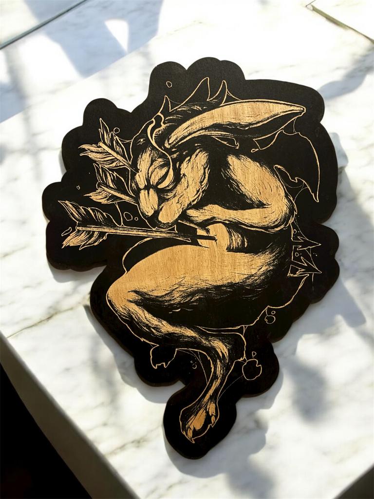 Décoration de tatouage avec gravure sur bois de lapin chassé, Bois, Art deco, Fait main, Autres sujets