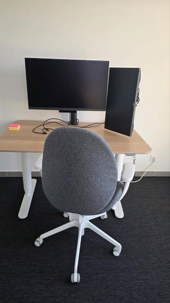 Bureau assis/debout + chaise, 160 cm, Bureau d'ordinateur, Comme neuf, Enlèvement