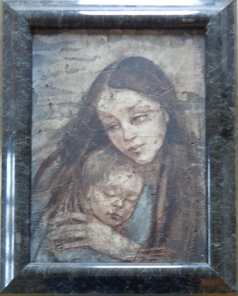 ONBEKEND / MOEDERSCHAP / OLIEVERF PANEEL / 50x40cm / KADER, Antiquités & Art, Enlèvement ou Envoi, Signé, Peinture à l'huile