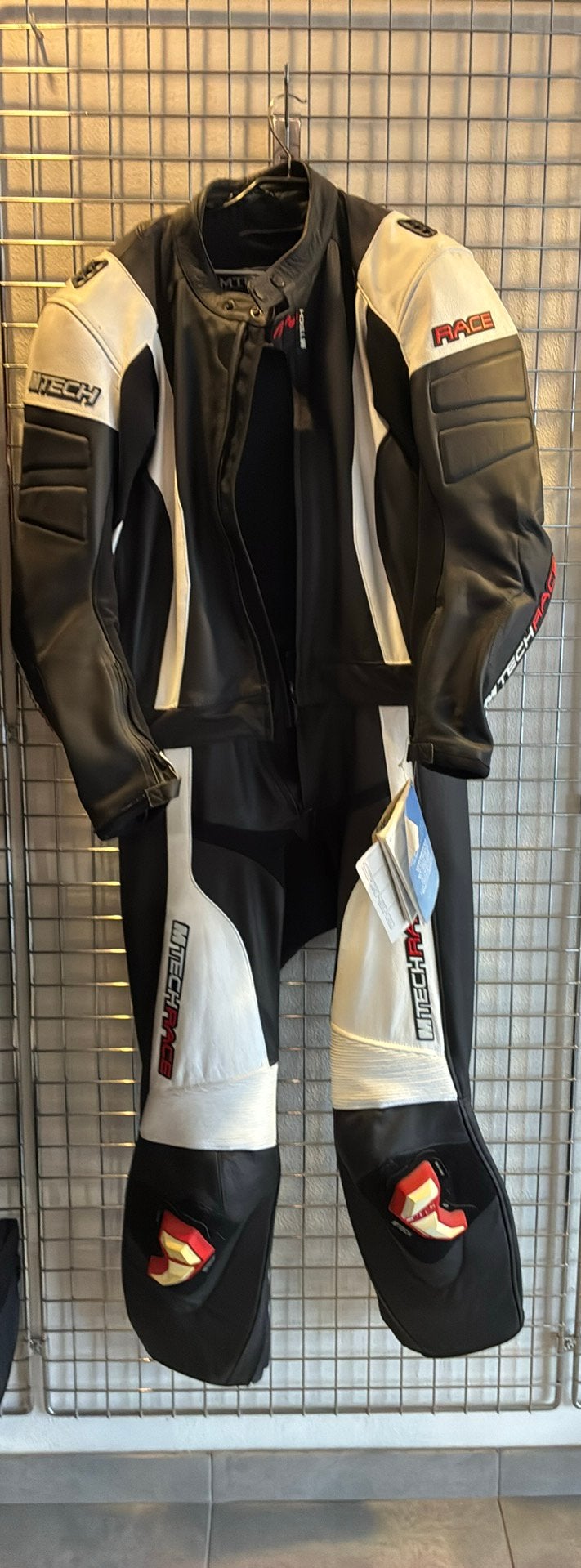 Combi moto 2 pièces en cuir MTech, noir blanc, taille 56, Enlèvement, Neuf, avec ticket, Hommes, Combinaison