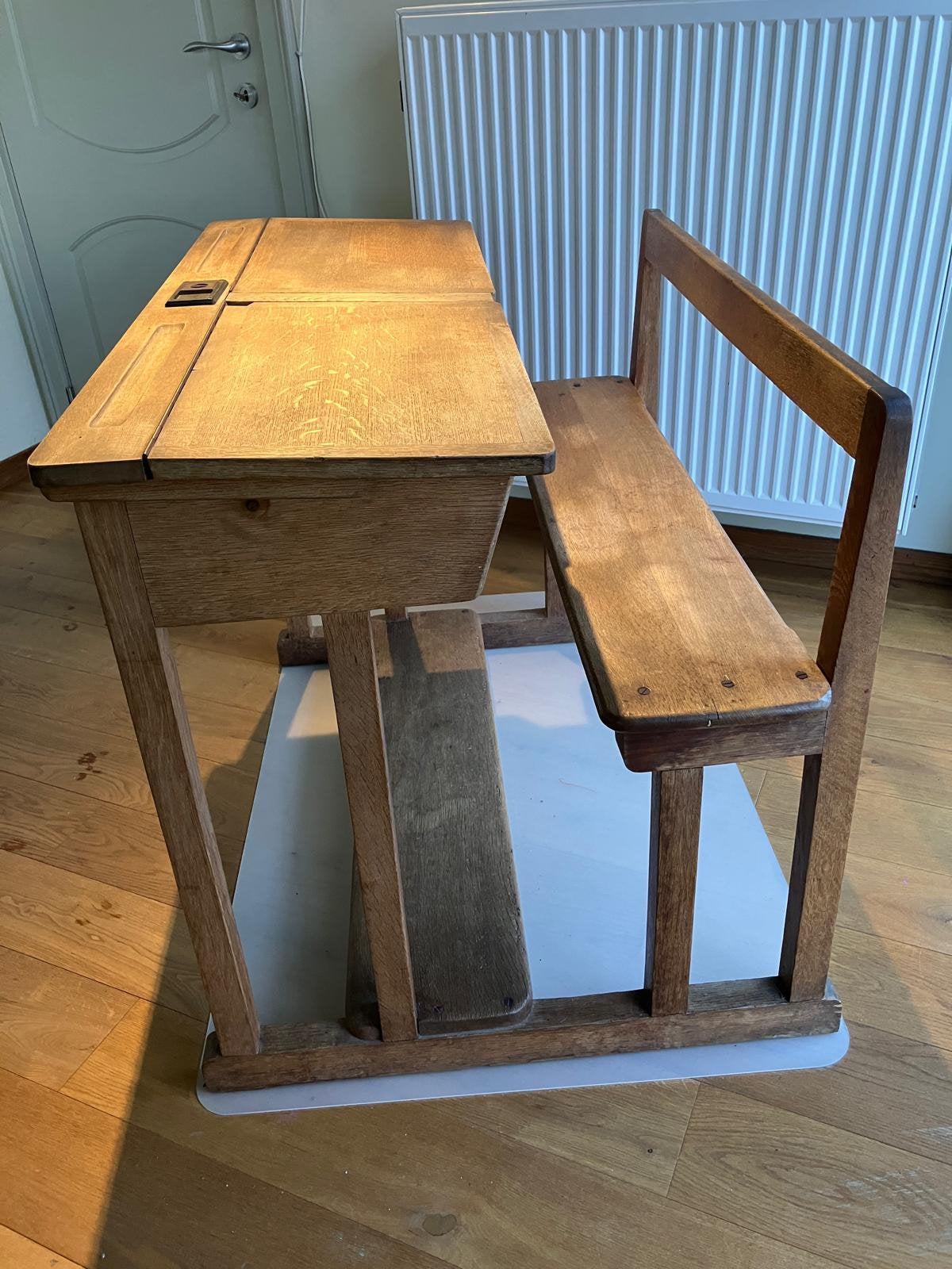 Vintage houten schoolbankje met zitbank en opbergruimte, Kinderen en Baby's, Ophalen, Gebruikt
