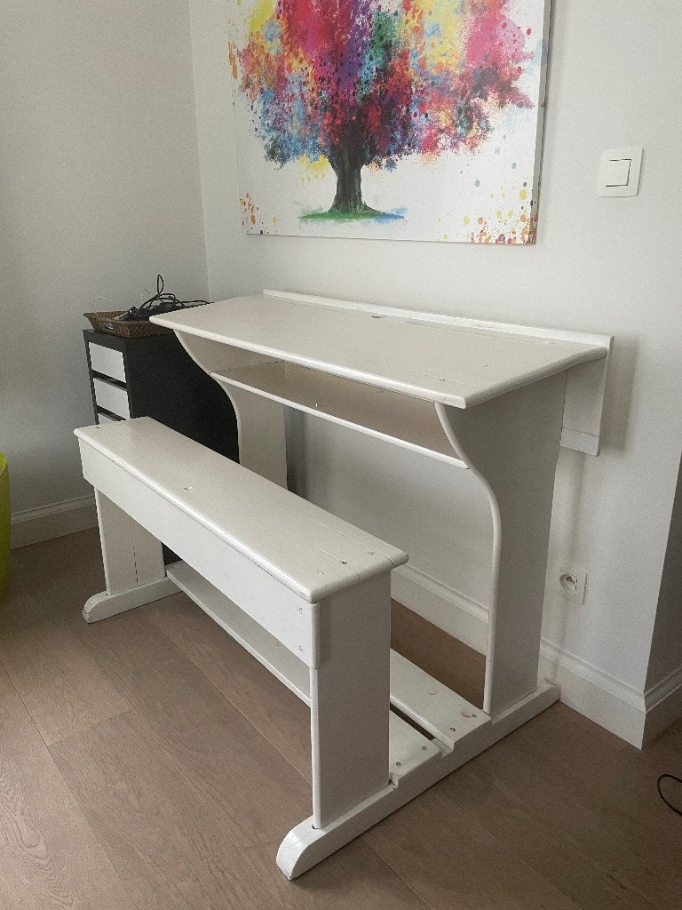 Witte schoolbank, Huis en Inrichting, Bureaus, Gebruikt, Kinderbureau, Vintage, Wit, Ophalen