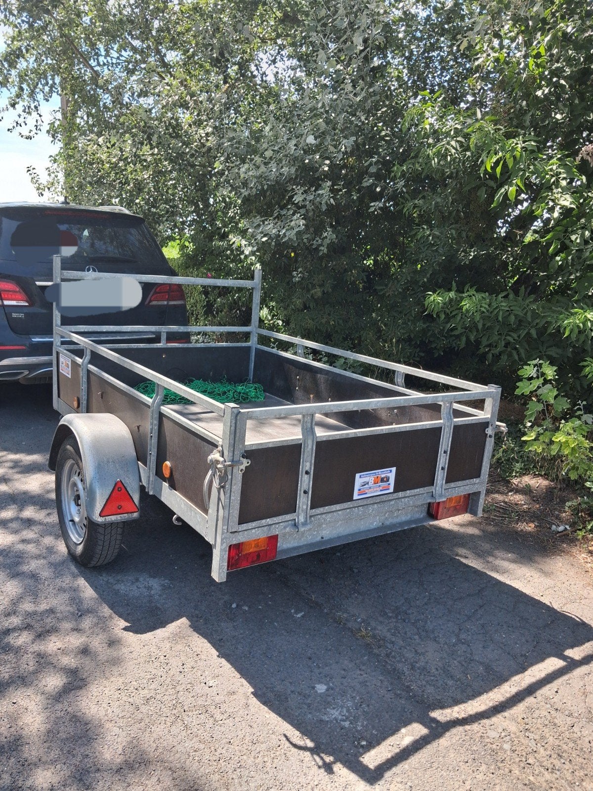 Remorque de 750 kg de 2 m x 1m30 avec filet et roue de secou, Enlèvement, Comme neuf