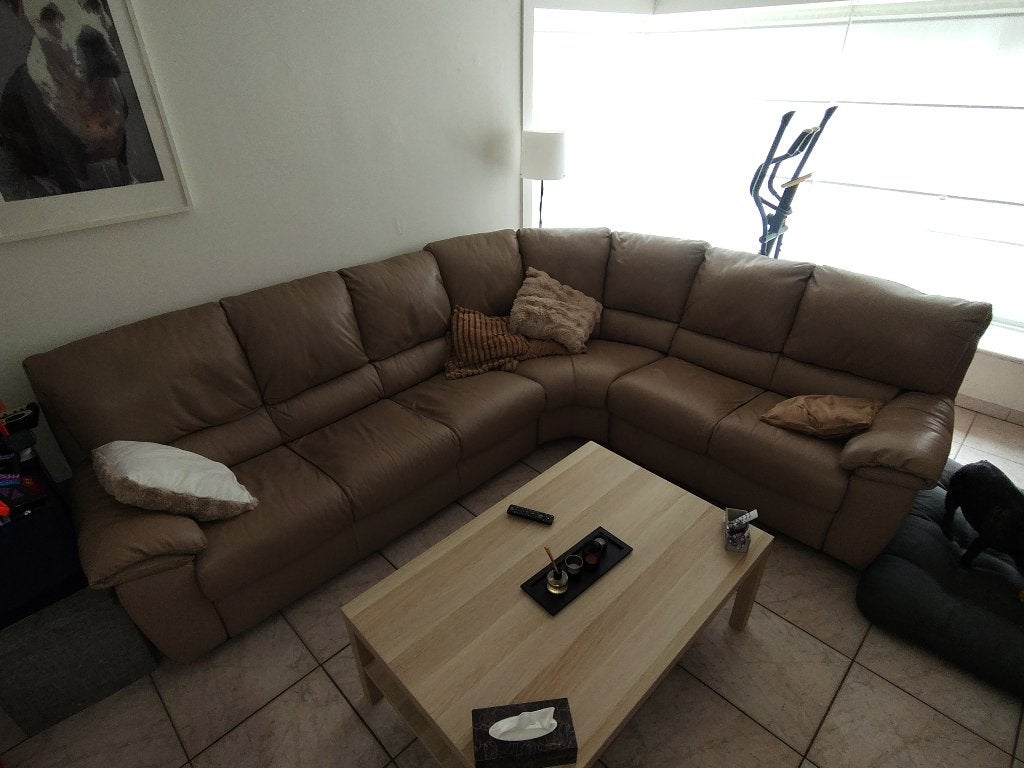 Lederen Hoekzetel taupe, Huis en Inrichting, Ophalen, Gebruikt, Leer, Lederen Hoekzetel