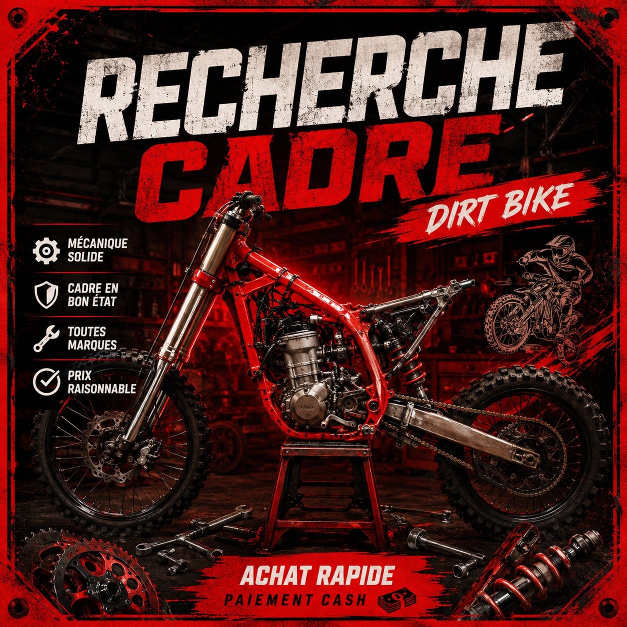 Recherche cadre dirt bike, Vélos & Vélomoteurs, Mini Bikes, Midi Bikes & Pit Bikes, Enlèvement