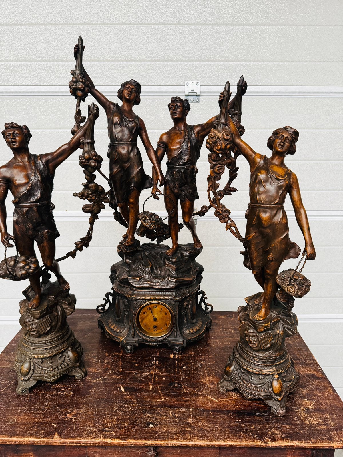 Kunstbrons klokset + pendule, Antiek en Kunst, Ophalen