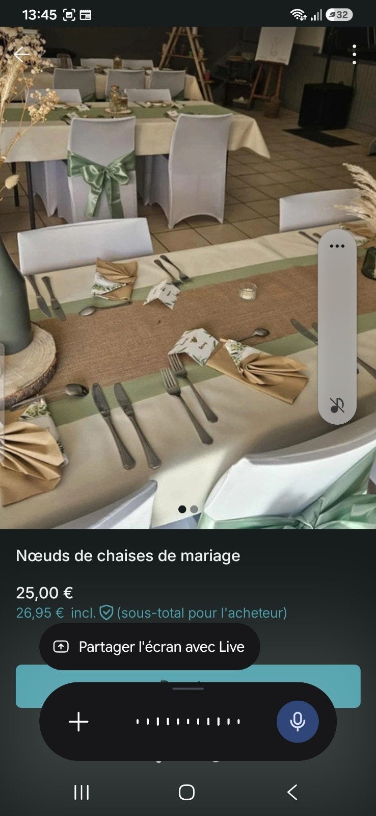 nœuds de chaises pour mariage vert eucalyptus, Enlèvement ou Envoi, Comme neuf, Décoration