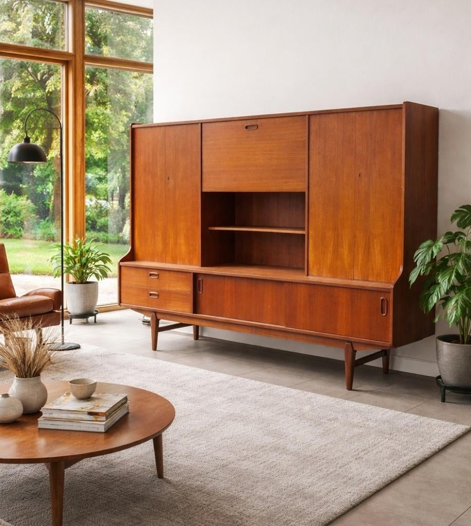 Prachtige Scandinavisch Design XL sideboard, Ophalen, Zo goed als nieuw, Teakhout, Met deur(en)