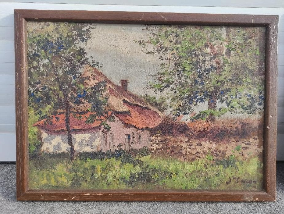 huile sur panneau fermette signe joseph caron, Enlèvement ou Envoi, Panneau