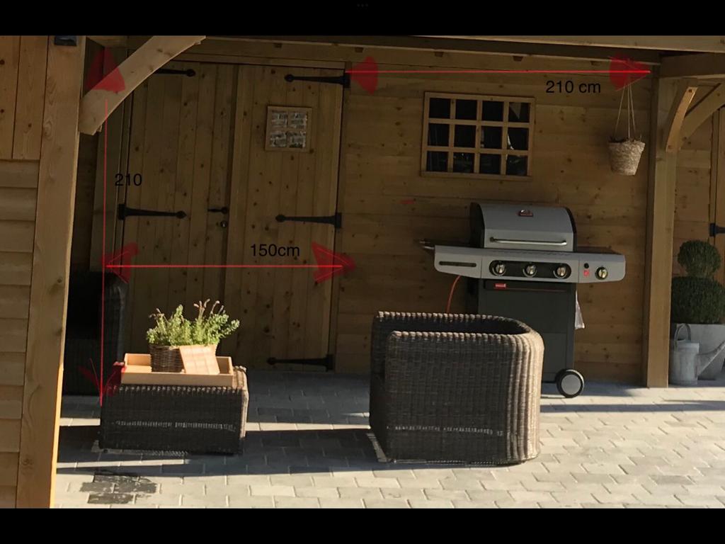 Houten tuinhuiswand met raam en dubbele deur, Tuin en Terras, Ophalen, Zo goed als nieuw, Hout, Tuinhuis