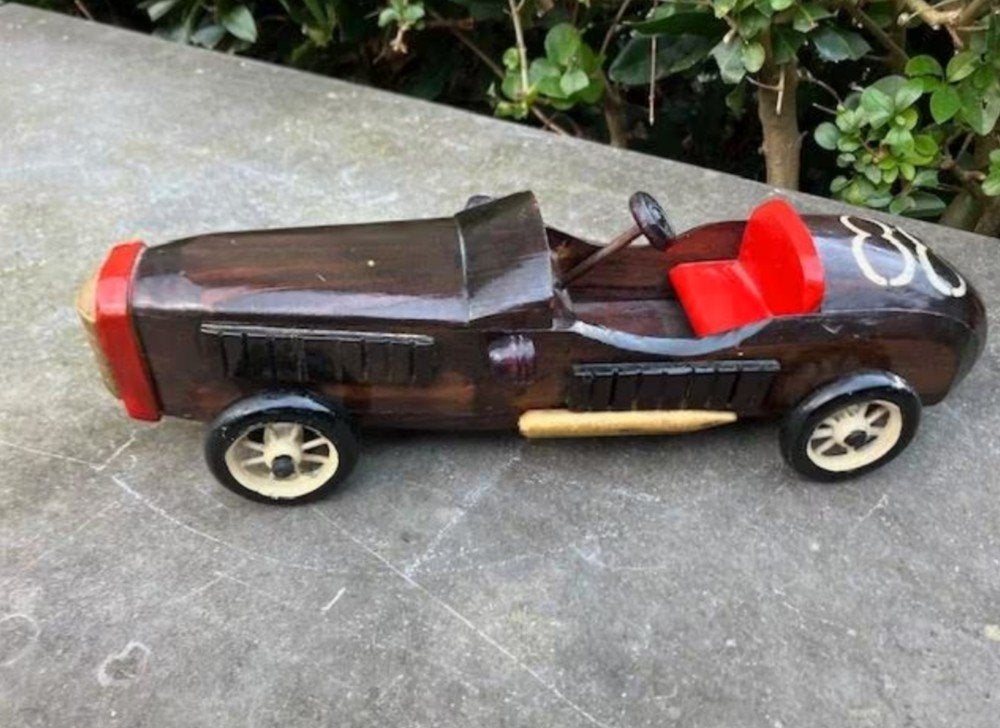 Zeldzame Vintage Houten Raceauto Nr. 88 – Handgemaakt – 38 c, Ophalen of Verzenden