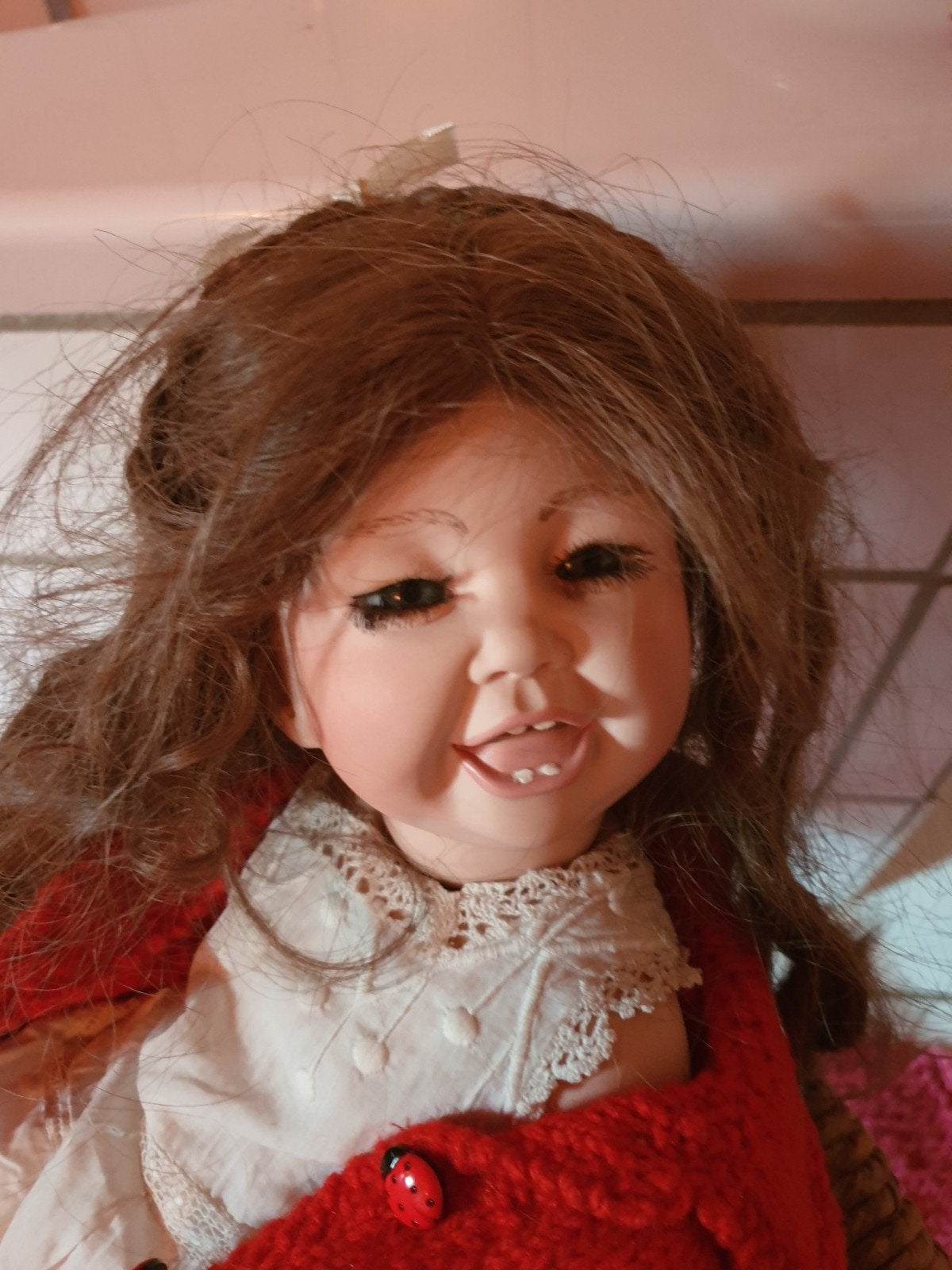 porceleinen pop met echt haar, Verzamelen, Poppen, Ophalen of Verzenden, Pop