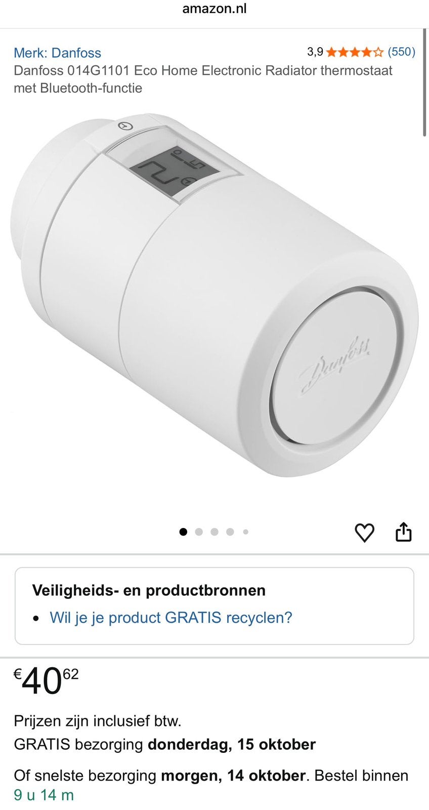 10x Danfoss 014G1101 Eco Smart Radiatorthermostaat Bluetooth, Doe-het-zelf en Bouw, Ophalen, Slimme thermostaat, Zo goed als nieuw
