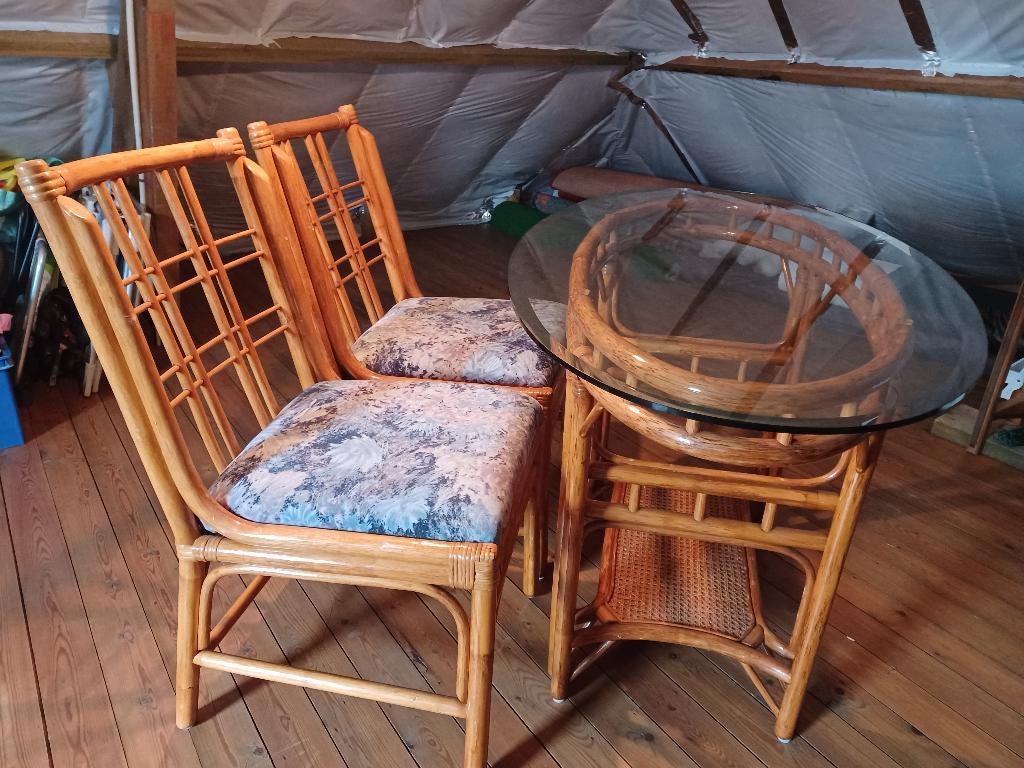 Tafel en stoelen, Huis en Inrichting, Tafels | Eettafels, Ophalen, Gebruikt, Ovaal, Glas