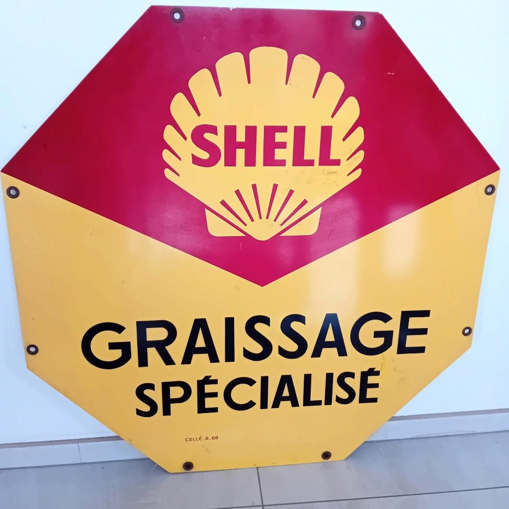 groot reclamebord SHELL Graissage Spécialisé 1968, Verzamelen, Ophalen, Zo goed als nieuw, Reclamebord