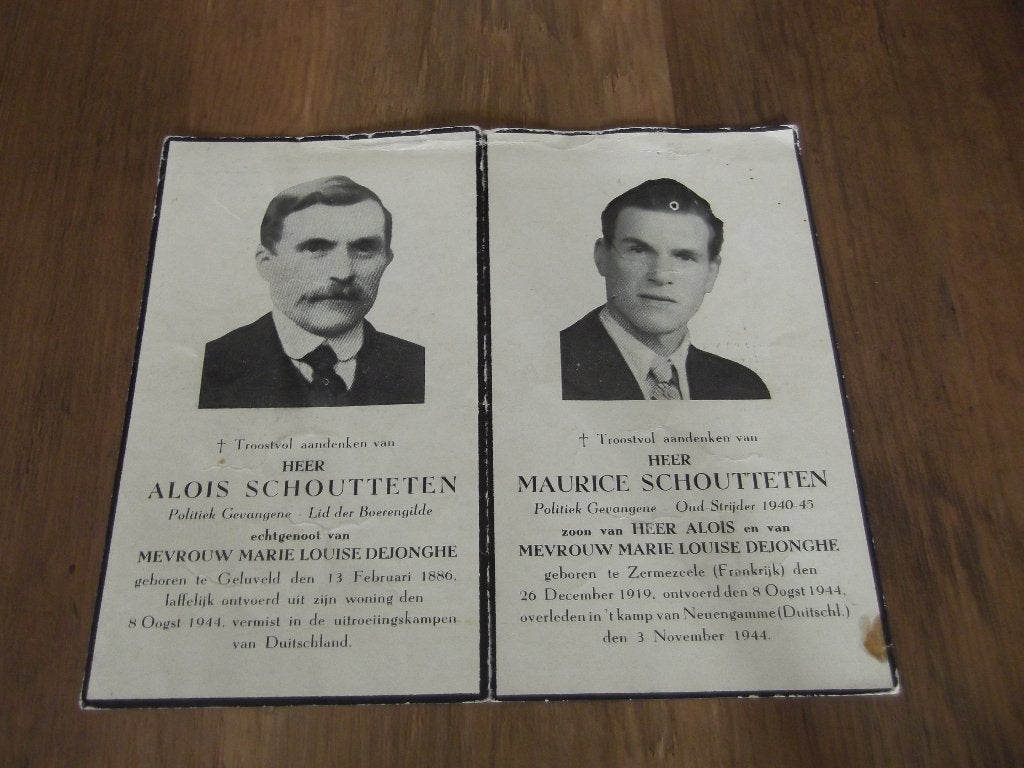 bidprentje Alois en Maurice Schoutteten (+ 3 nov. 1944), Ophalen of Verzenden, Bidprentje