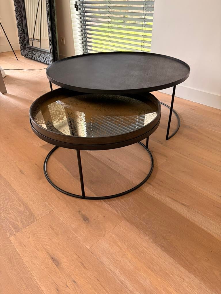 Ronde salontafel in gelakt hout, met dienblad, Ophalen, Zo goed als nieuw
