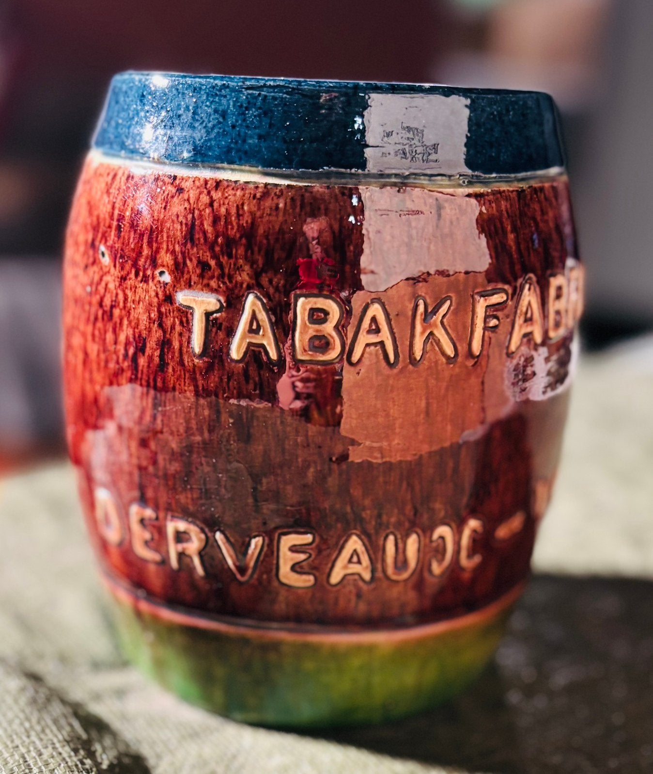 Pot à tabac ancien - Fabrique de tabac Dervaux Veurne, Collections, Enlèvement ou Envoi, Utilisé, Autres types