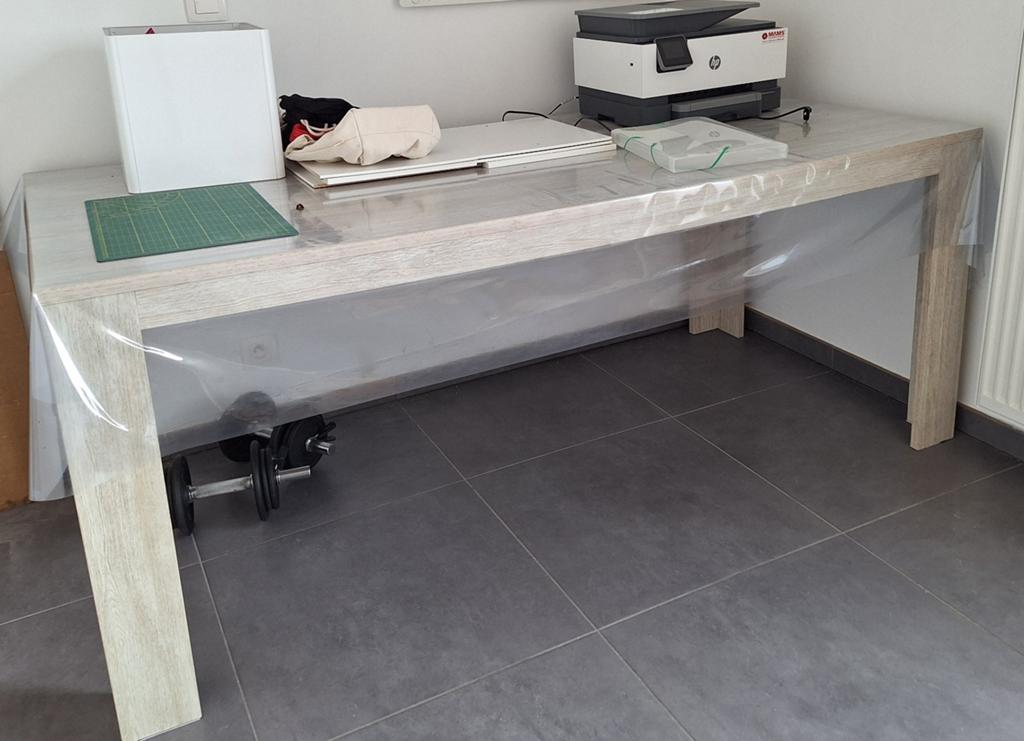 Ensemble table + meuble TV assortis – beige clair - bon état, Maison & Meubles, Salles à manger complètes, Comme neuf, Enlèvement