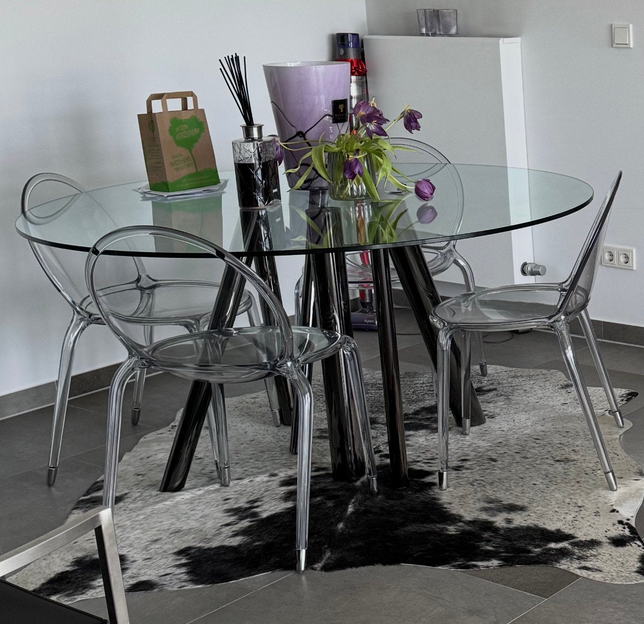 Table en verre Roche BoBois, Quatre personnes, Rond, Comme neuf, Verre