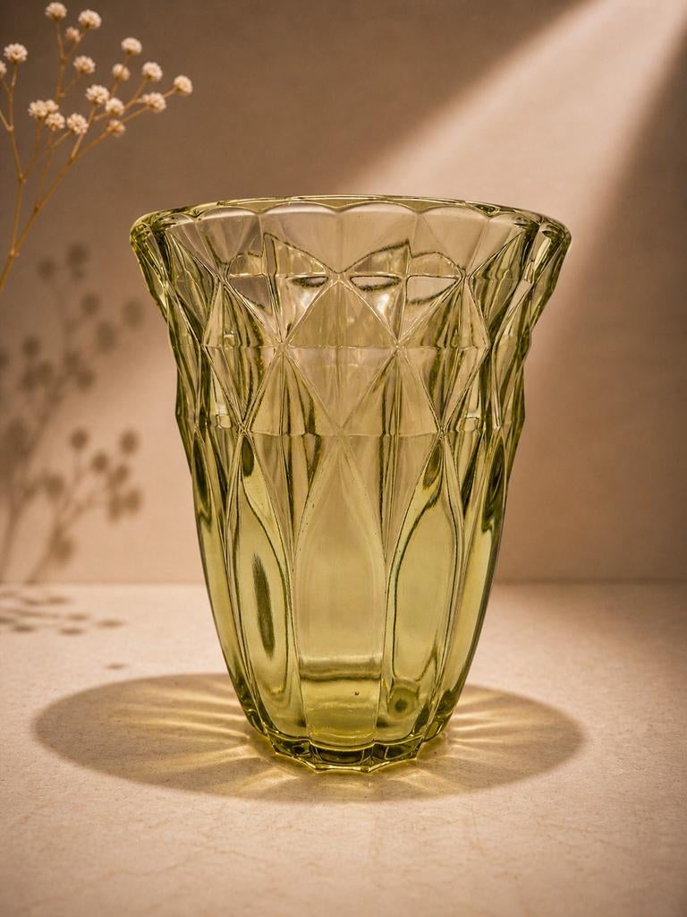Val Saint Lambert Helvete 1935 Luxval citrienvaas, Huis en Inrichting, Woonaccessoires | Vazen, Geel, Glas, Ophalen of Verzenden