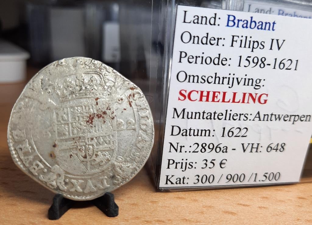 Schelling - 1622 - Antwerpen - Filips IV - @35€, Zilver, Ophalen of Verzenden, Losse munt, Zilver