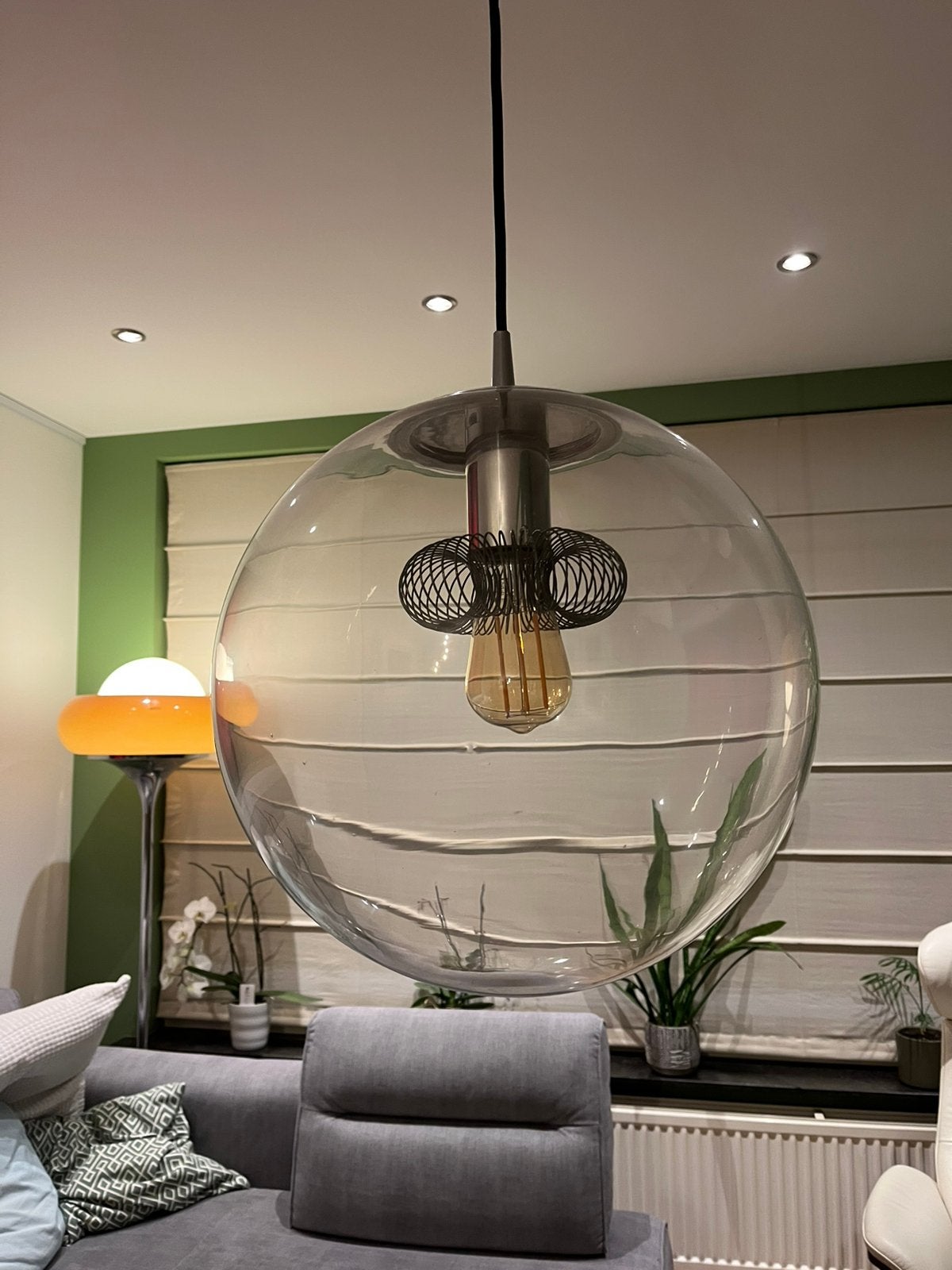 Lampe suspendue vintage globe verre Peill & Putzler sphere, Vintage, Verre, Enlèvement, E27 (grand)