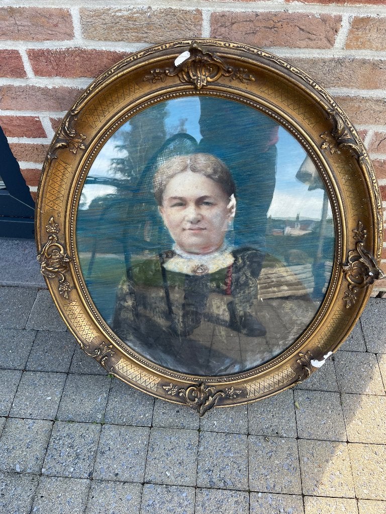 Ovale kader met schilderij, Antiek en Kunst, Ophalen