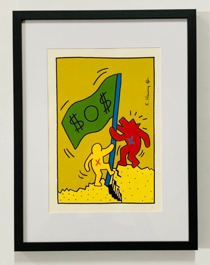 Keith Haring : dessin encadré, Enlèvement ou Envoi, Signé