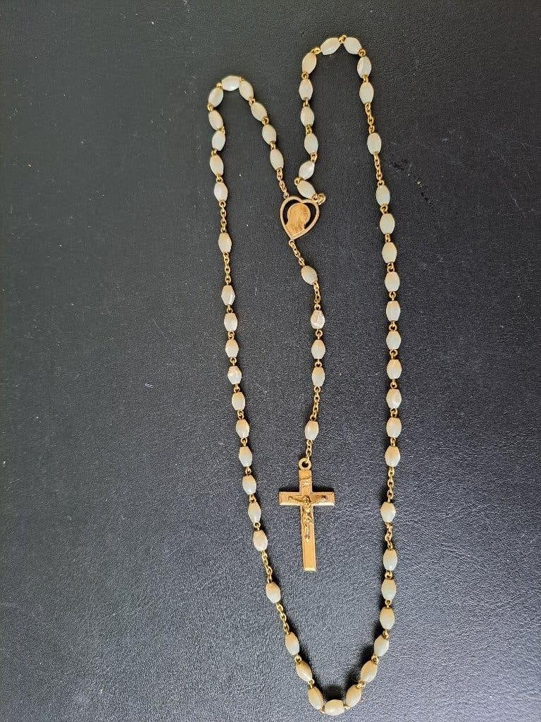 Vintage Rozenkrans parelmoer, Verzamelen, Ophalen, Gebruikt, Overige typen, Christendom | Katholiek