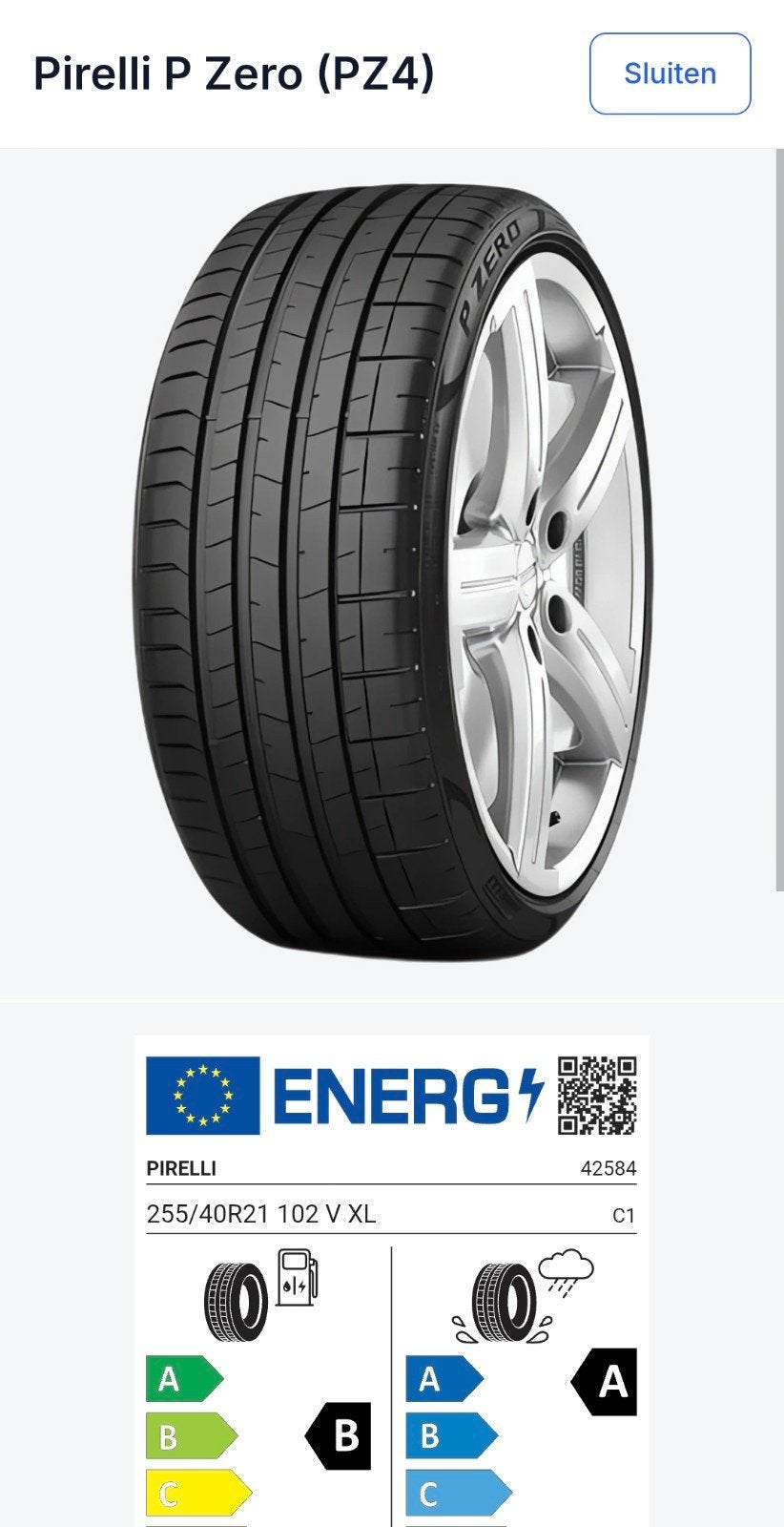 Band Pirelli P Zero (PZ4) 255/40 R21 102V, Auto-onderdelen, Ophalen, Gebruikt, 255 mm, 21 inch