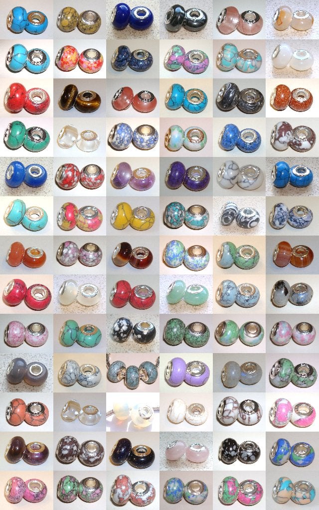 Vanaf € 0,25 groot gat bedels met natuur- en halfedelsteen, Bijoux, Sacs & Beauté, Neuf, Autres marques, Enlèvement ou Envoi, 4 bracelets à breloques ou plus