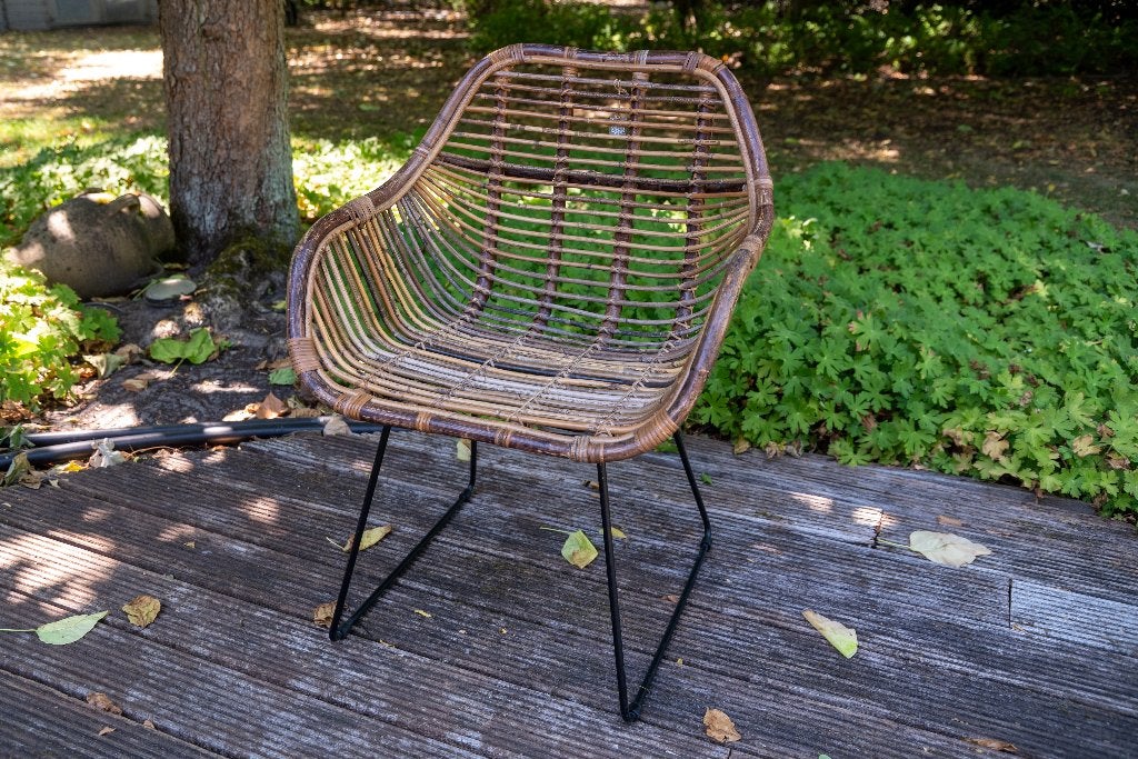 rotan  vintage stoel  merk  Iron Rattan L - Van Der Leeden, Ophalen, Bruin, Zo goed als nieuw, Metaal