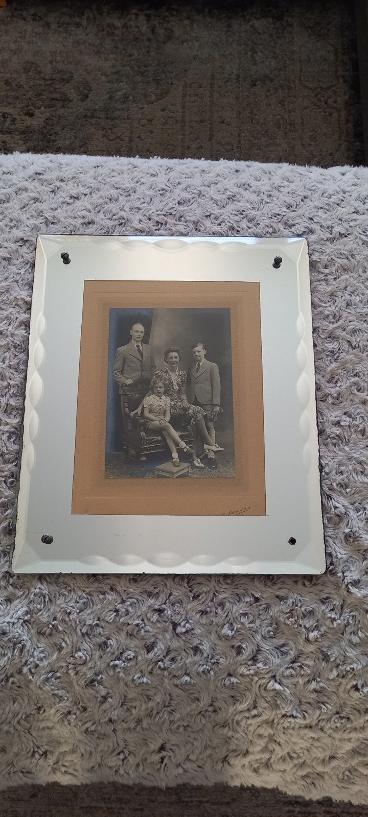 Grote vintage fotolijst met spiegelglas., Antiek en Kunst, Ophalen