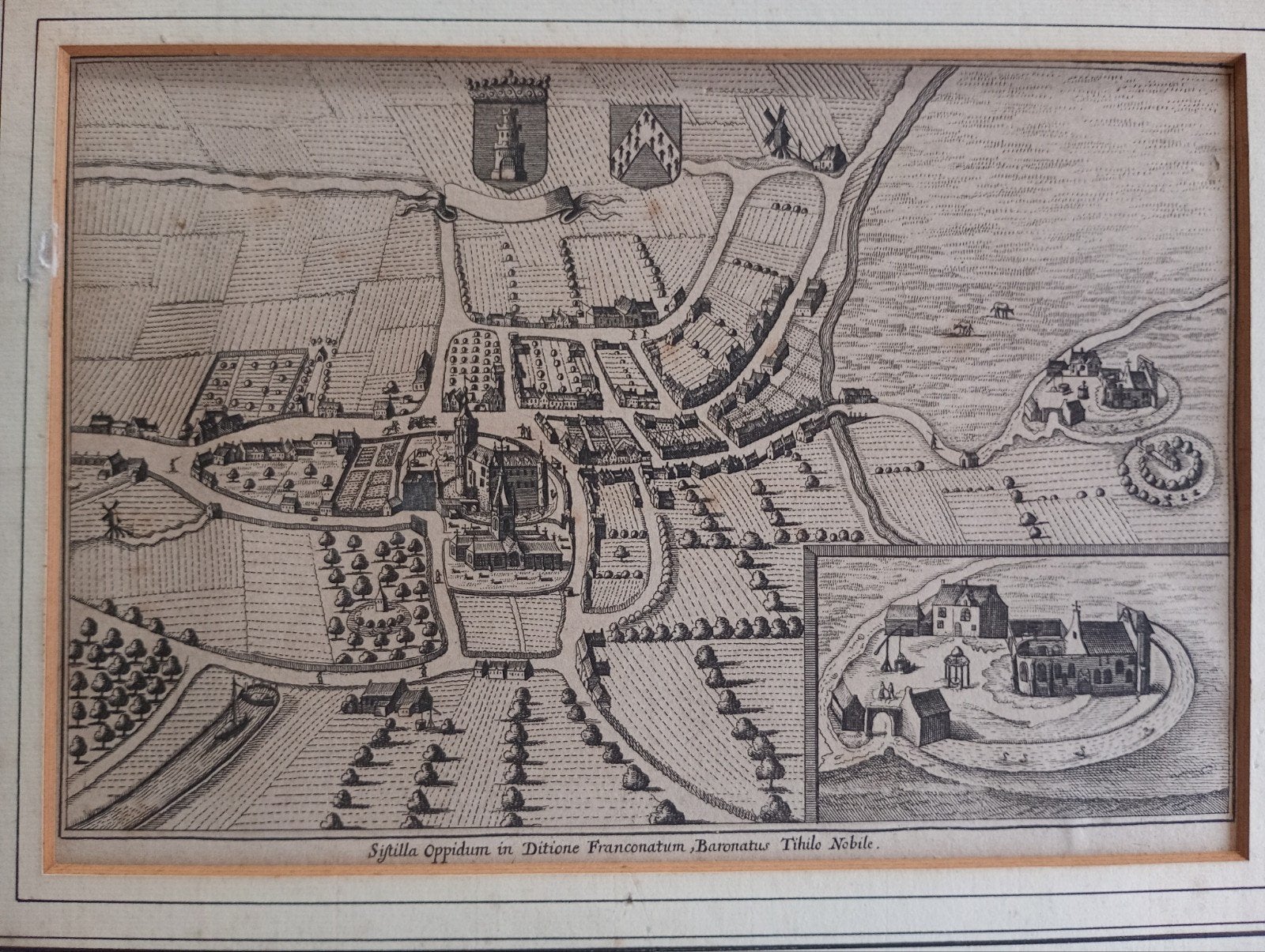 17e-eeuwse Kopergravure Gistel, 23 cm, Gravure, 16 cm, 1600 - 1699