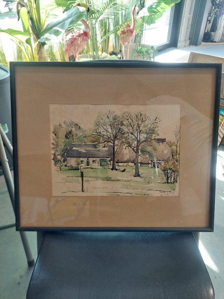 Boerderij in Bouwel, Jacques Bruynseraede, Antiek en Kunst, Kunst | Schilderijen | Klassiek, Ophalen, Achter glas, Klassiek, Aquarel