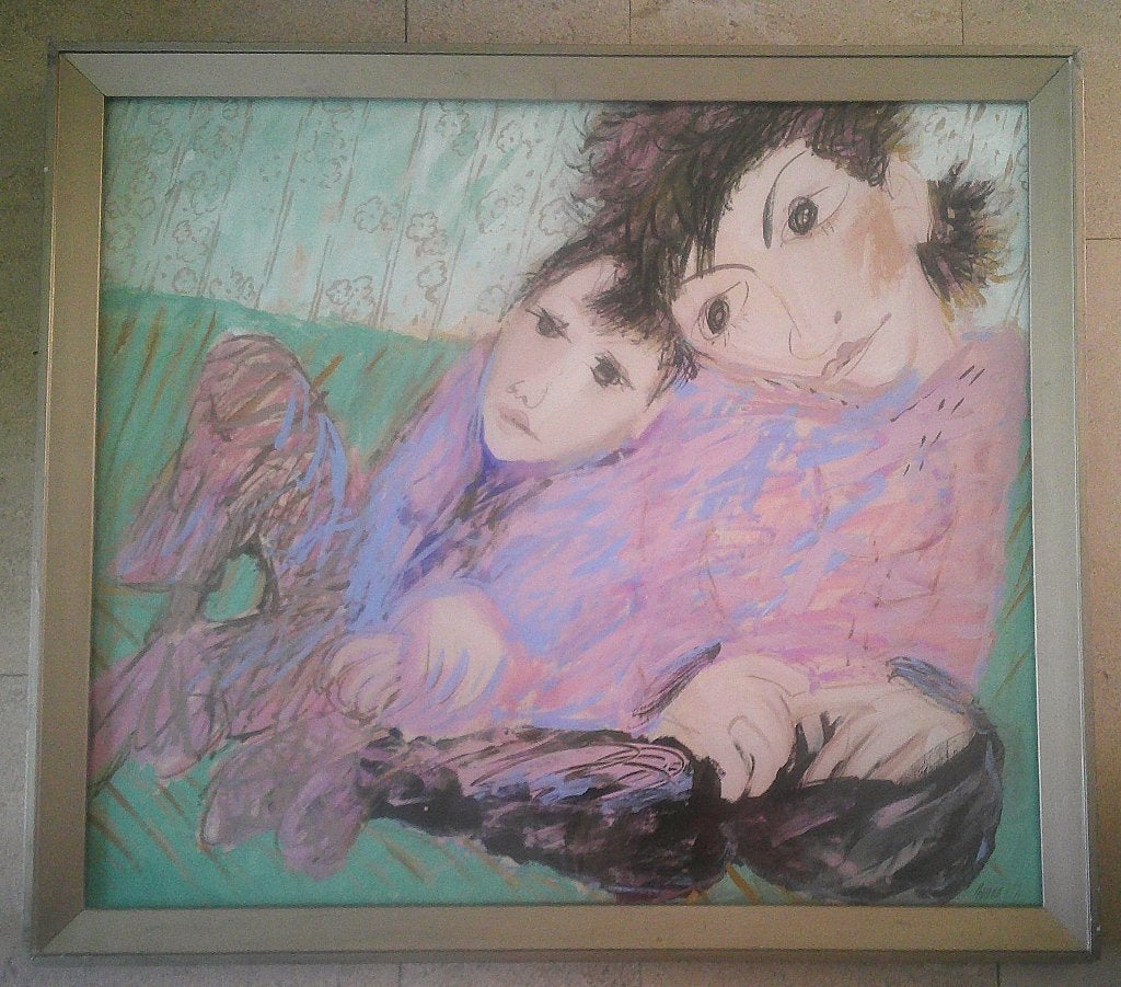 Moeder en dochter 1992, Vladimir Chaika geb.1951? Rusland), Antiquités & Art, Art | Peinture | Classique, Gouache, Portrait ou Personnes
