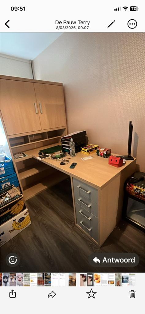 Zeer degelijk bureel meubel met aangebouwde kast, Enlèvement, Comme neuf, Bois