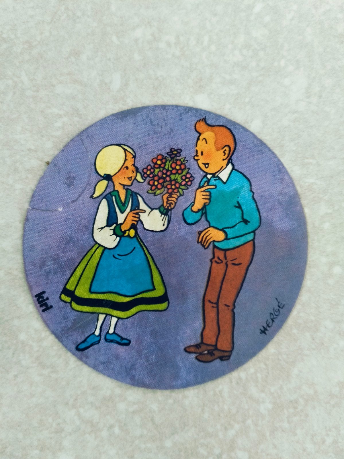 oude vintage sticker Kuifje Hergé Kiri kaasproducten 1972, Verzamelen, Ophalen of Verzenden