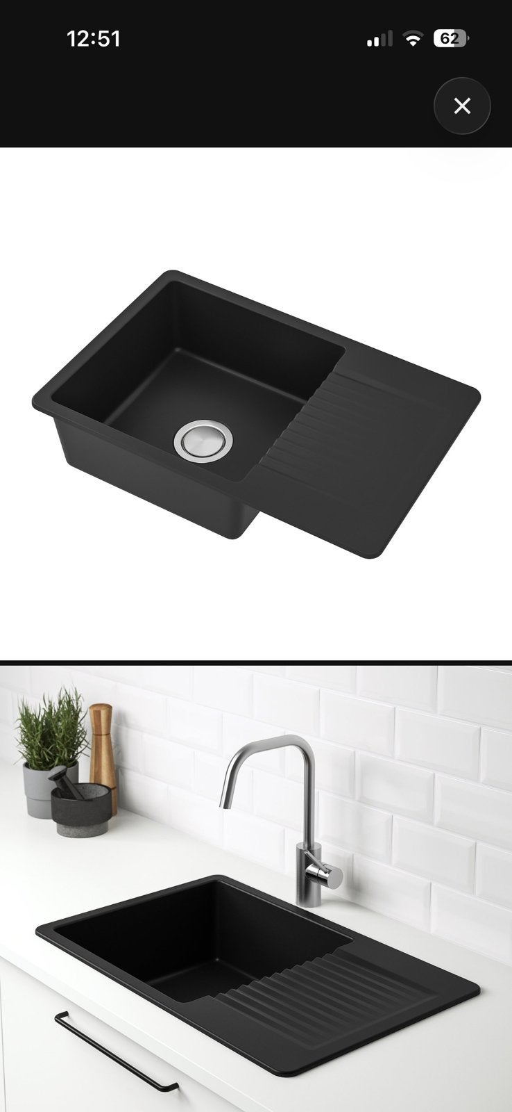 Évier encastrable noir IKEA - Neuf dans son emballage, Maison & Meubles, Enlèvement, Comme neuf, Noir