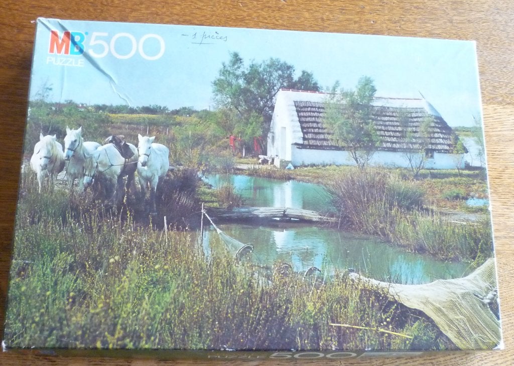 10.Puzzle 500 pièces – Chevaux de Camargue  – MB, Ophalen of Verzenden, 500 t/m 1500 stukjes, Gebruikt, Legpuzzel