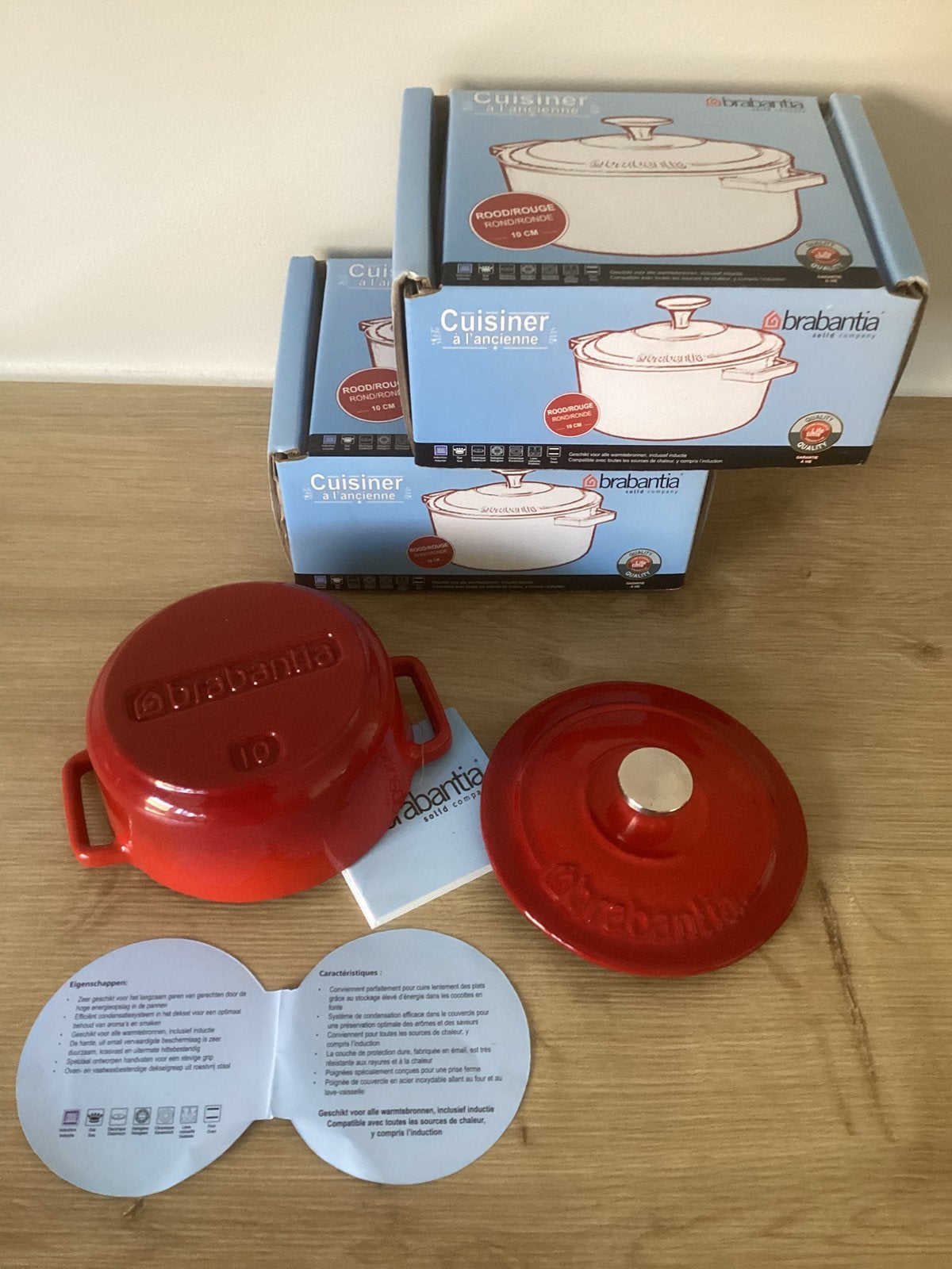 brabantia 2 x Stoofpotje  cocottes gietijzer 10 cm rood, Enlèvement ou Envoi, Comme neuf, Cuivre