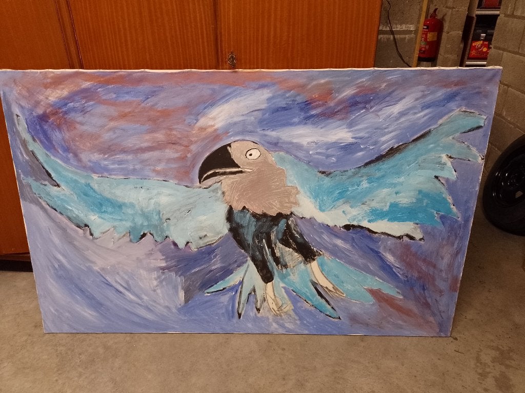 Jan Leppens - olieverf op doek , groot werk "vogel", Peinture à l'huile, Enlèvement, Peint à la main, Animaux