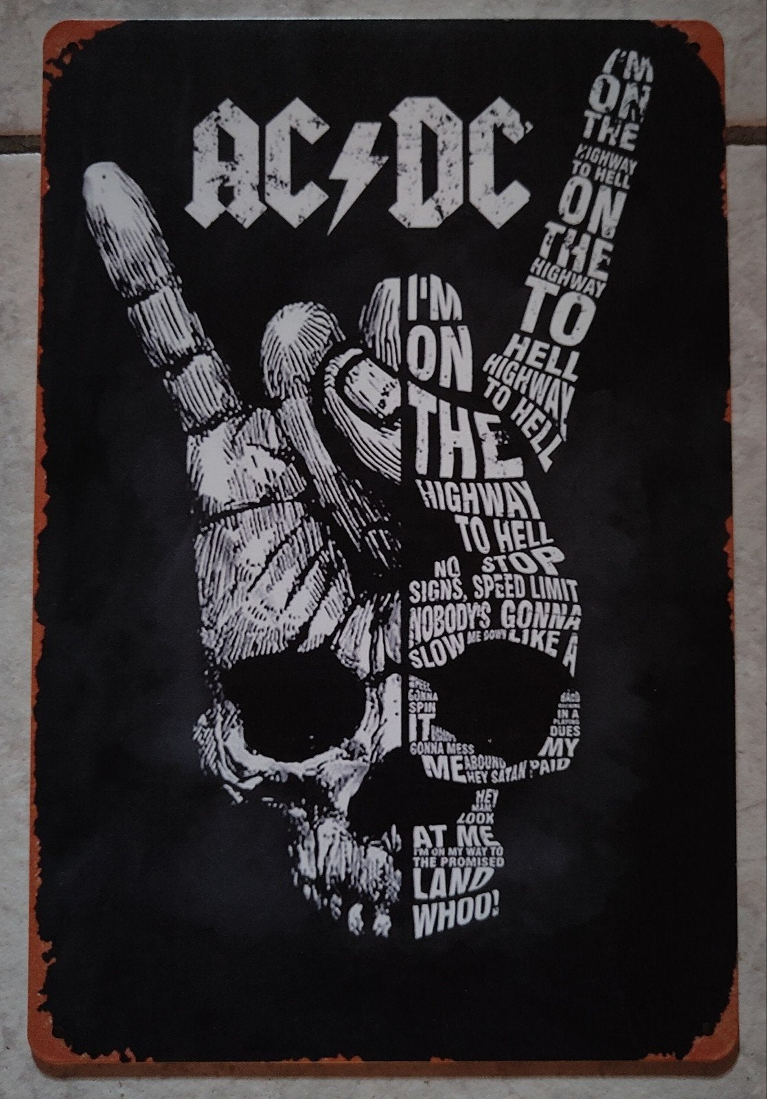 Plaque métal AC/DC "Highway To Hell" 20 x 30 cm, Enlèvement ou Envoi, Neuf, Affiche, Œuvre d'art ou Peinture