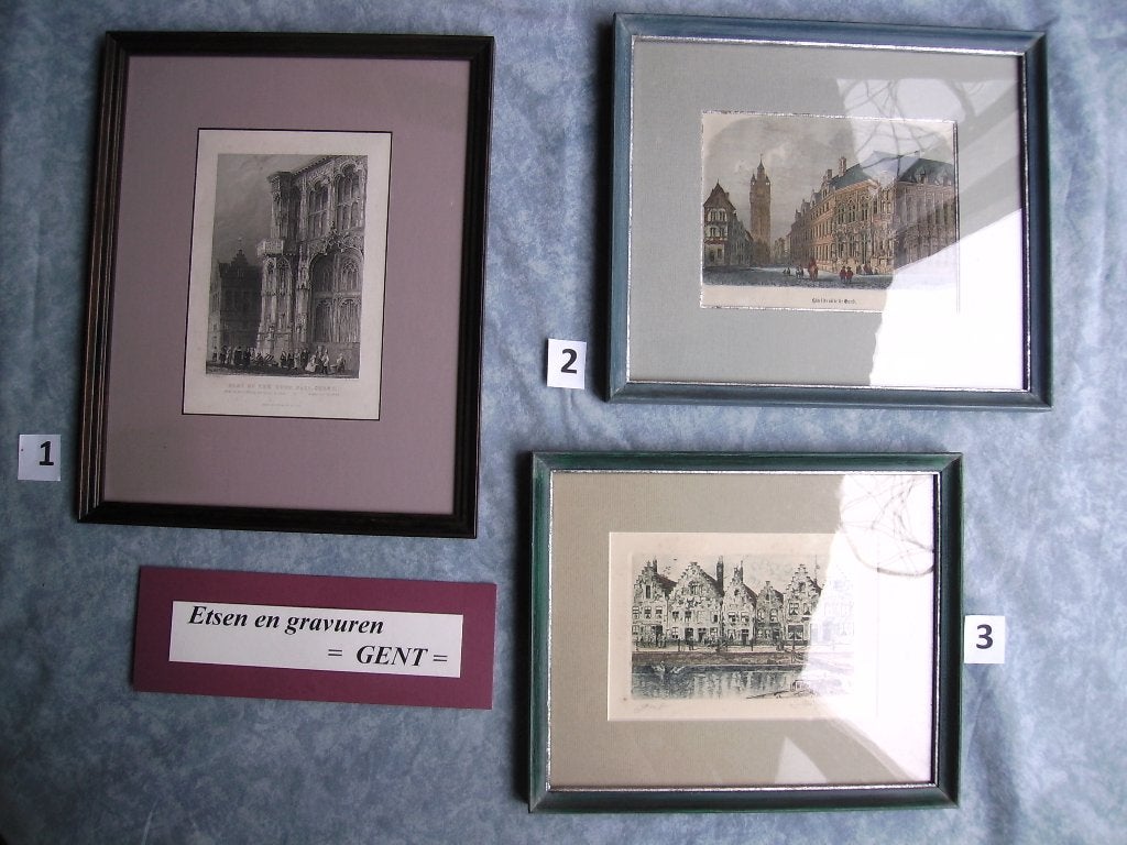 grafiek Gent, Antiek en Kunst, Ophalen, Ingelijst, Ets, Stadsgezicht